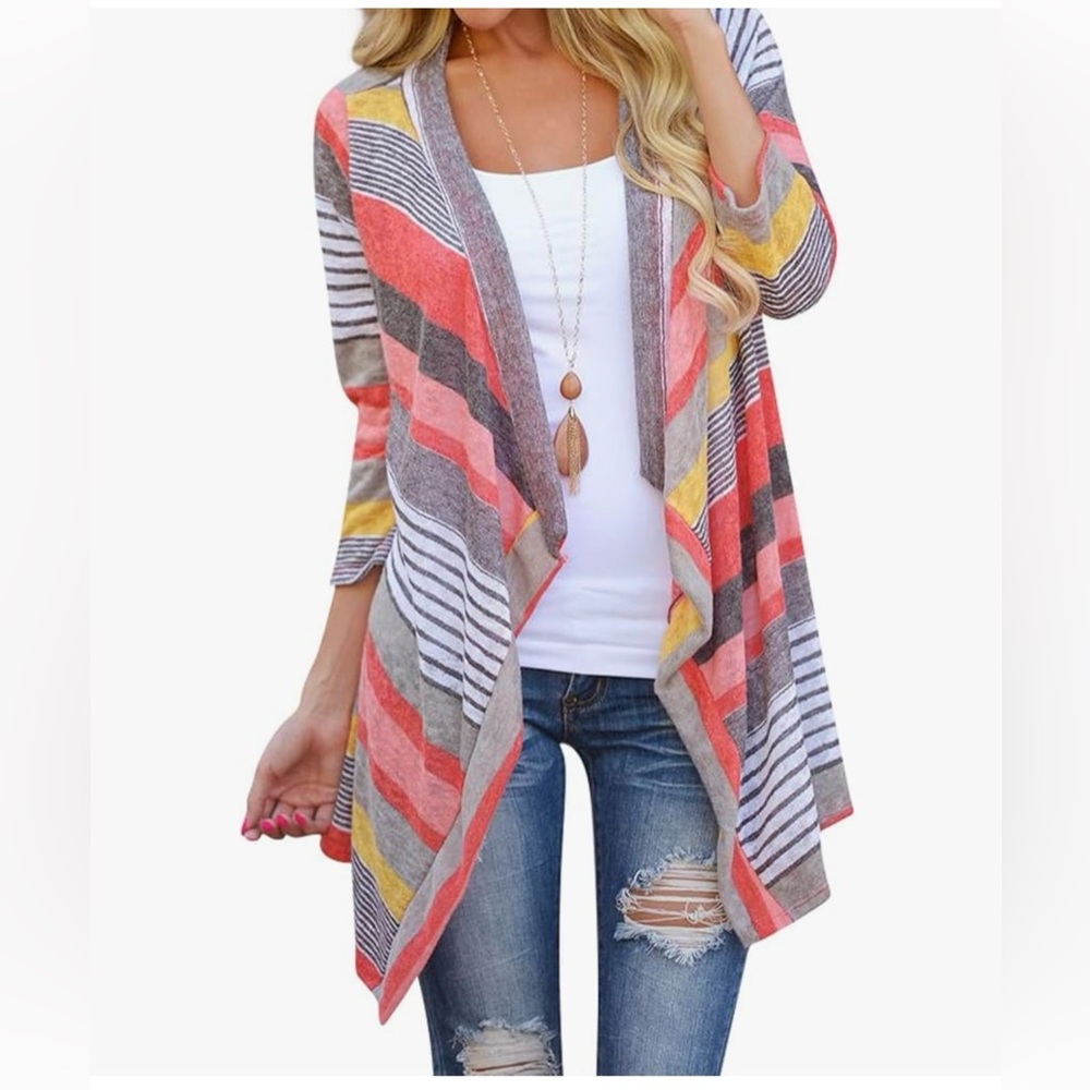 Striped Multicolor Open-Front Cardigan